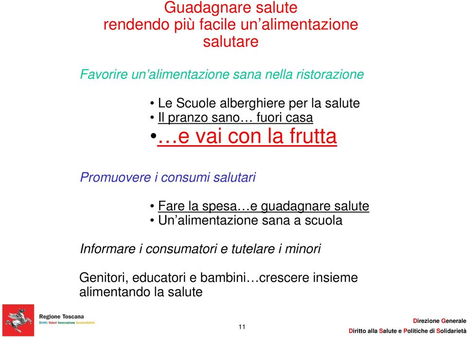 Promuovere i consumi salutari Fare la spesa e guadagnare salute Un alimentazione sana a scuola