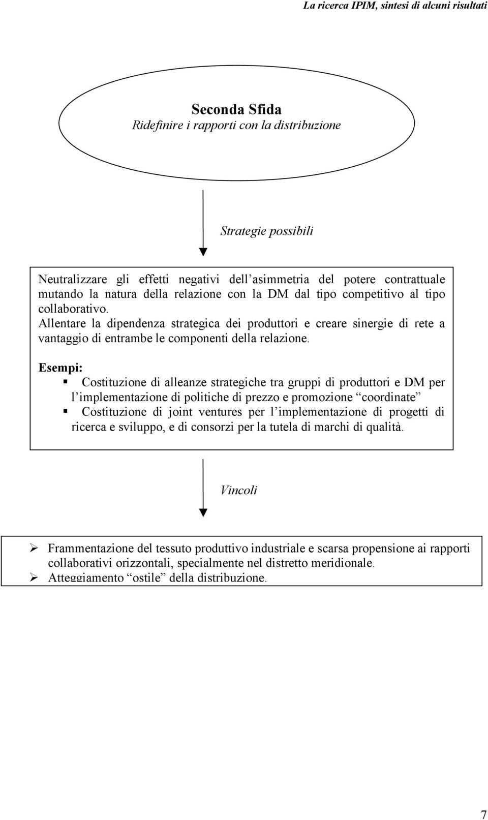 Esempi: Costituzione di alleanze strategiche tra gruppi di produttori e DM per l implementazione di politiche di prezzo e promozione coordinate Costituzione di joint ventures per l implementazione di