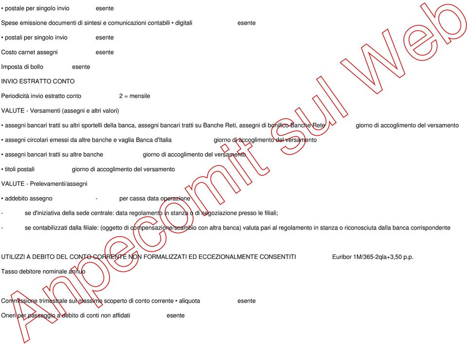 Rete giorno di accoglimento del versamento assegni circolari emessi da altre banche e vaglia Banca d'italia giorno di accoglimento del versamento assegni bancari tratti su altre banche giorno di