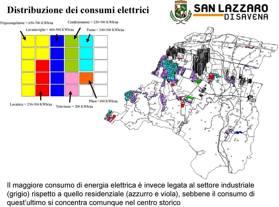 =100 KWh/aa Il maggiore consumo di energia elettrica è invece legata al settore industriale (grigio) rispetto