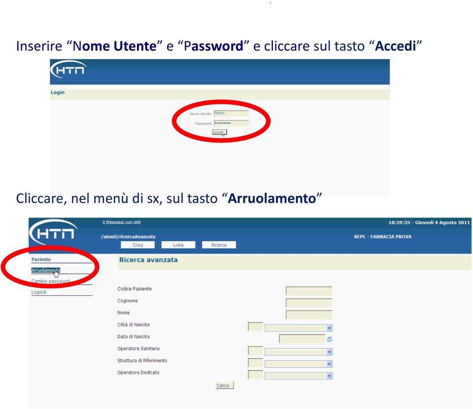 tasto Accedi Cliccare, nel