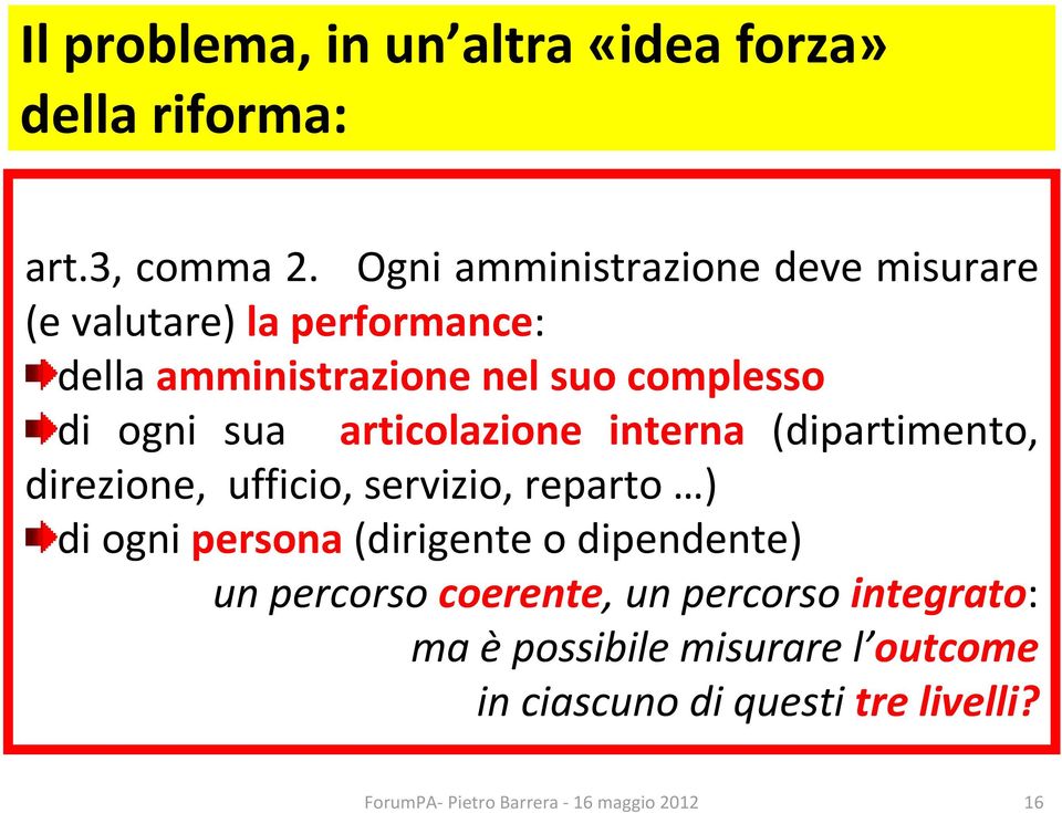 di ogni sua articolazione interna (dipartimento, direzione, ufficio, servizio, reparto ) di ogni persona