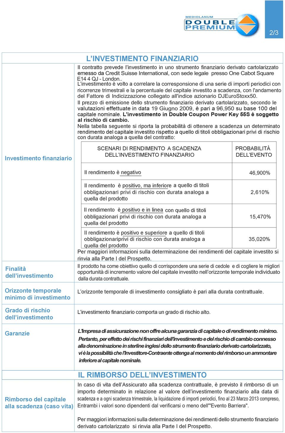 . L investimento è volto a correlare la corresponsione di una serie di importi periodici con ricorrenze trimestrali e la percentuale del capitale investito a scadenza, con l'andamento del Fattore di