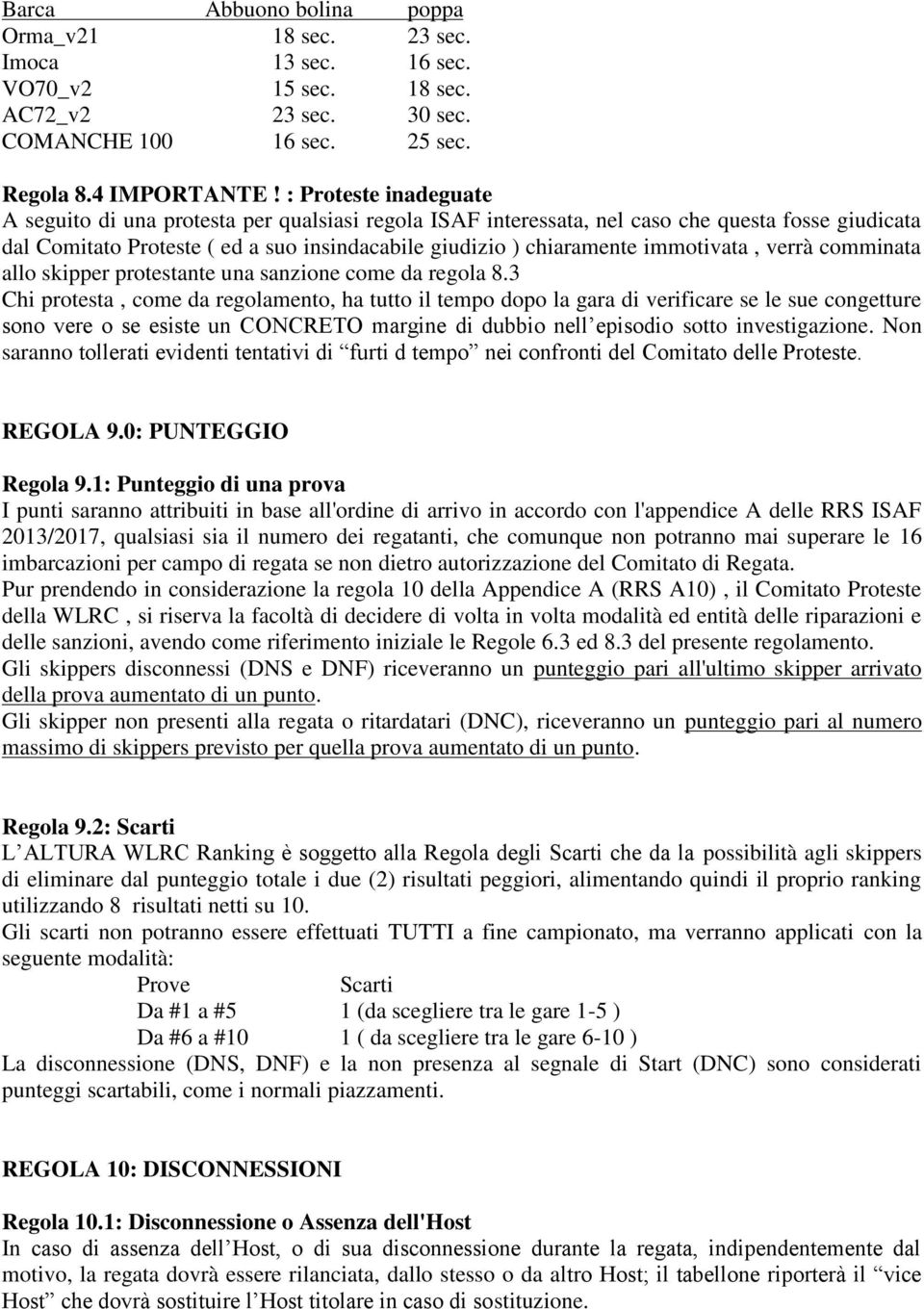 immotivata, verrà comminata allo skipper protestante una sanzione come da regola 8.