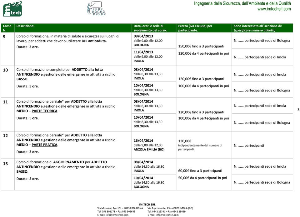 fino a 3 100,00 da 4 in poi 11 di formazione parziale* per ADDETTO alla lotta MEDIO PARTE TEORICA.