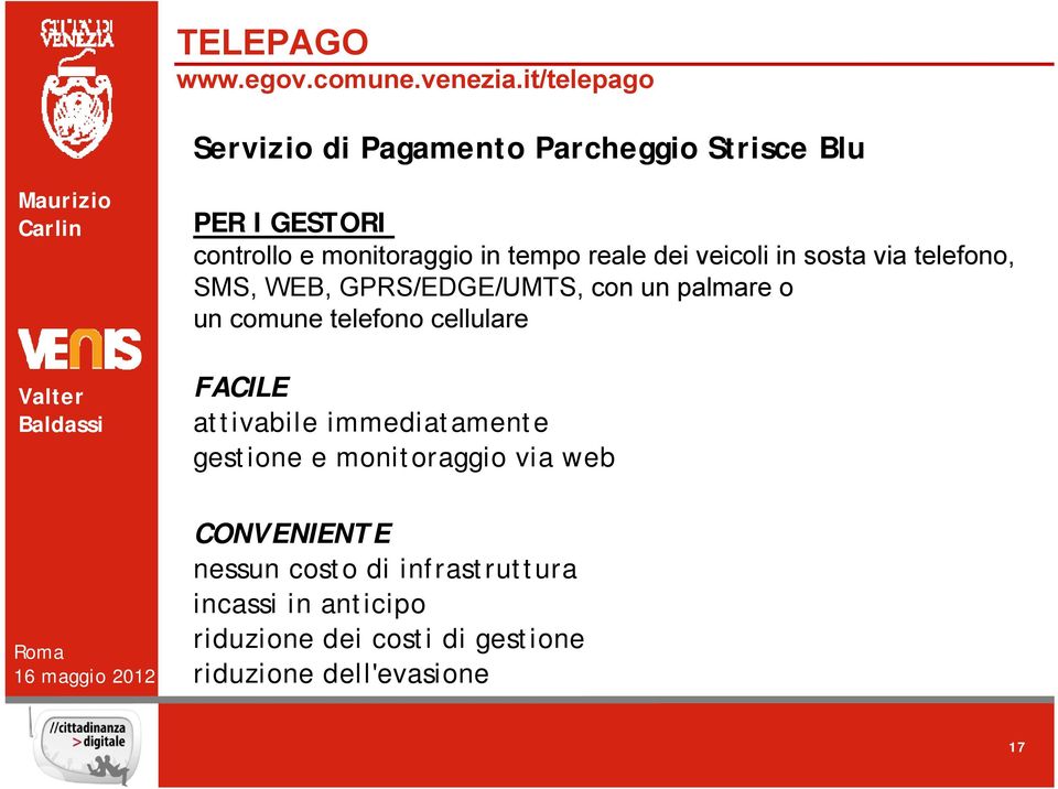 reale dei veicoli in sosta via telefono, SMS, WEB, GPRS/EDGE/UMTS, con un palmare o un comune telefono