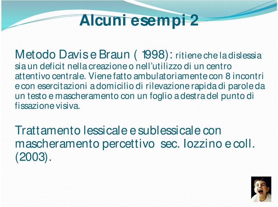 Viene fatto ambulatoriamente con 8 incontri e con esercitazioni a domicilio di rilevazione rapida di parole