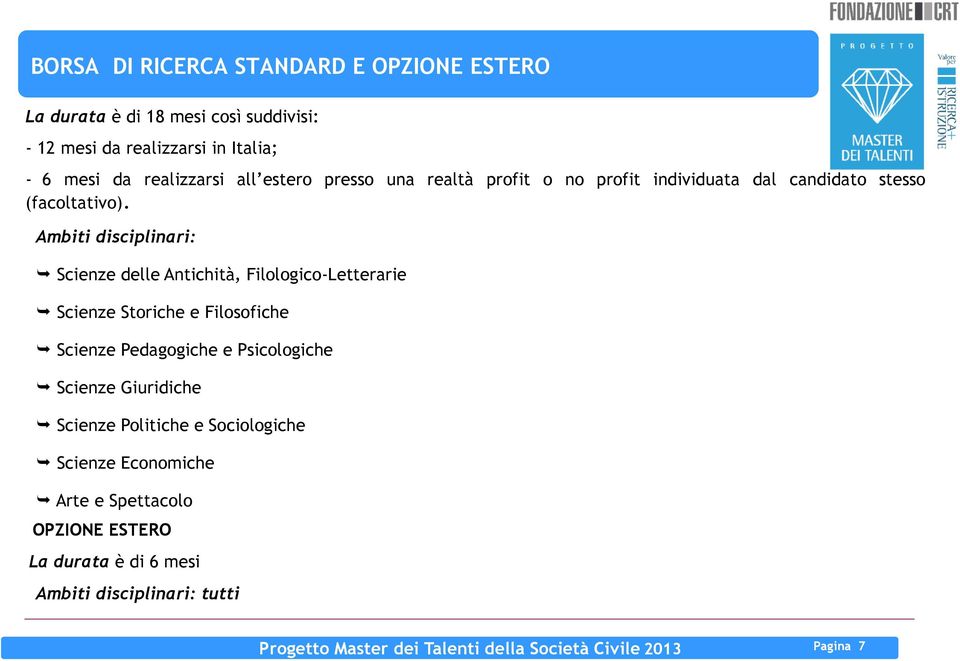Ambiti disciplinari: Scienze delle Antichità, Filologico-Letterarie Scienze Storiche e Filosofiche Scienze Pedagogiche e Psicologiche