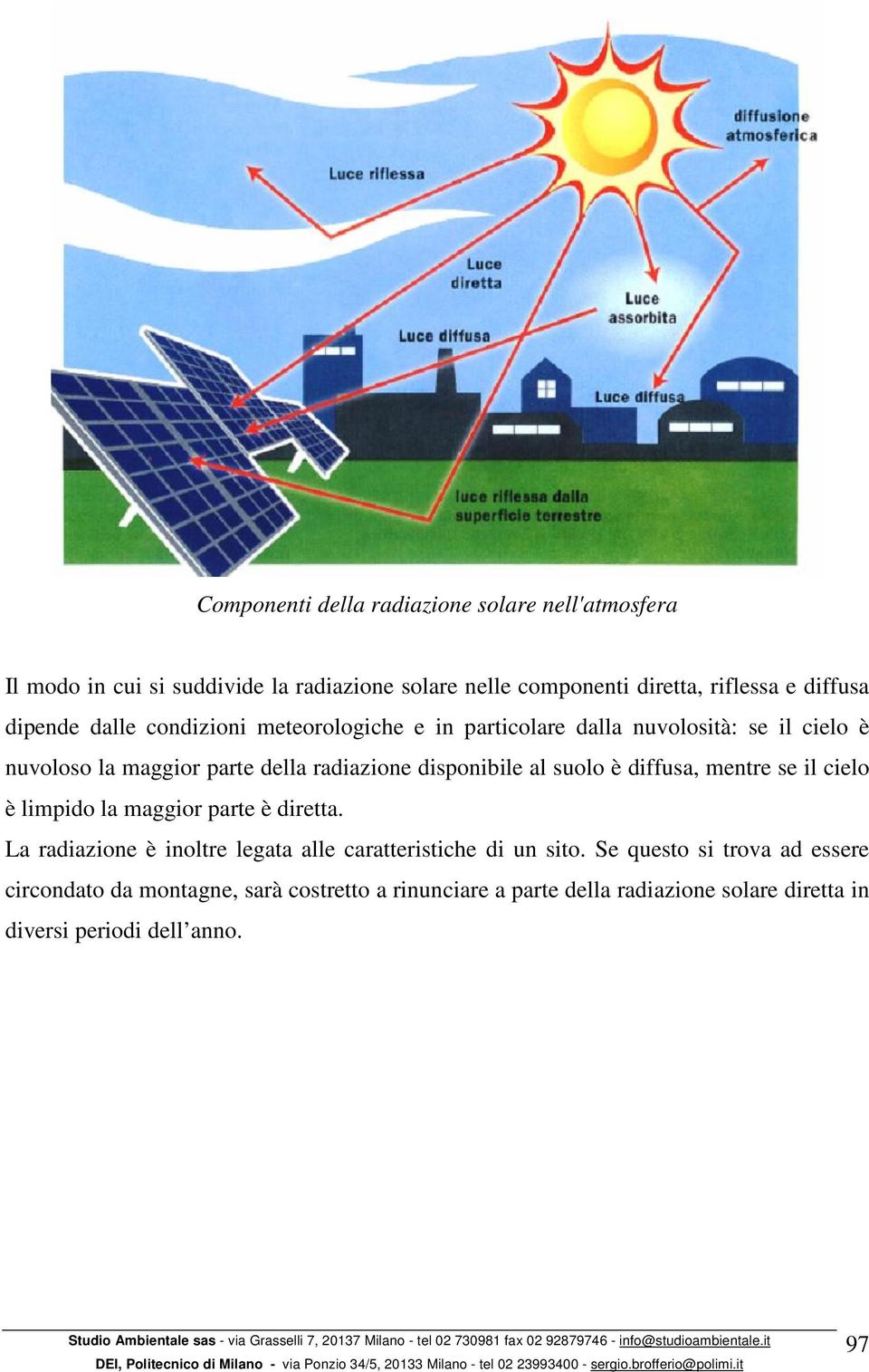 al suolo è diffusa, mentre se il cielo è limpido la maggior parte è diretta. La radiazione è inoltre legata alle caratteristiche di un sito.