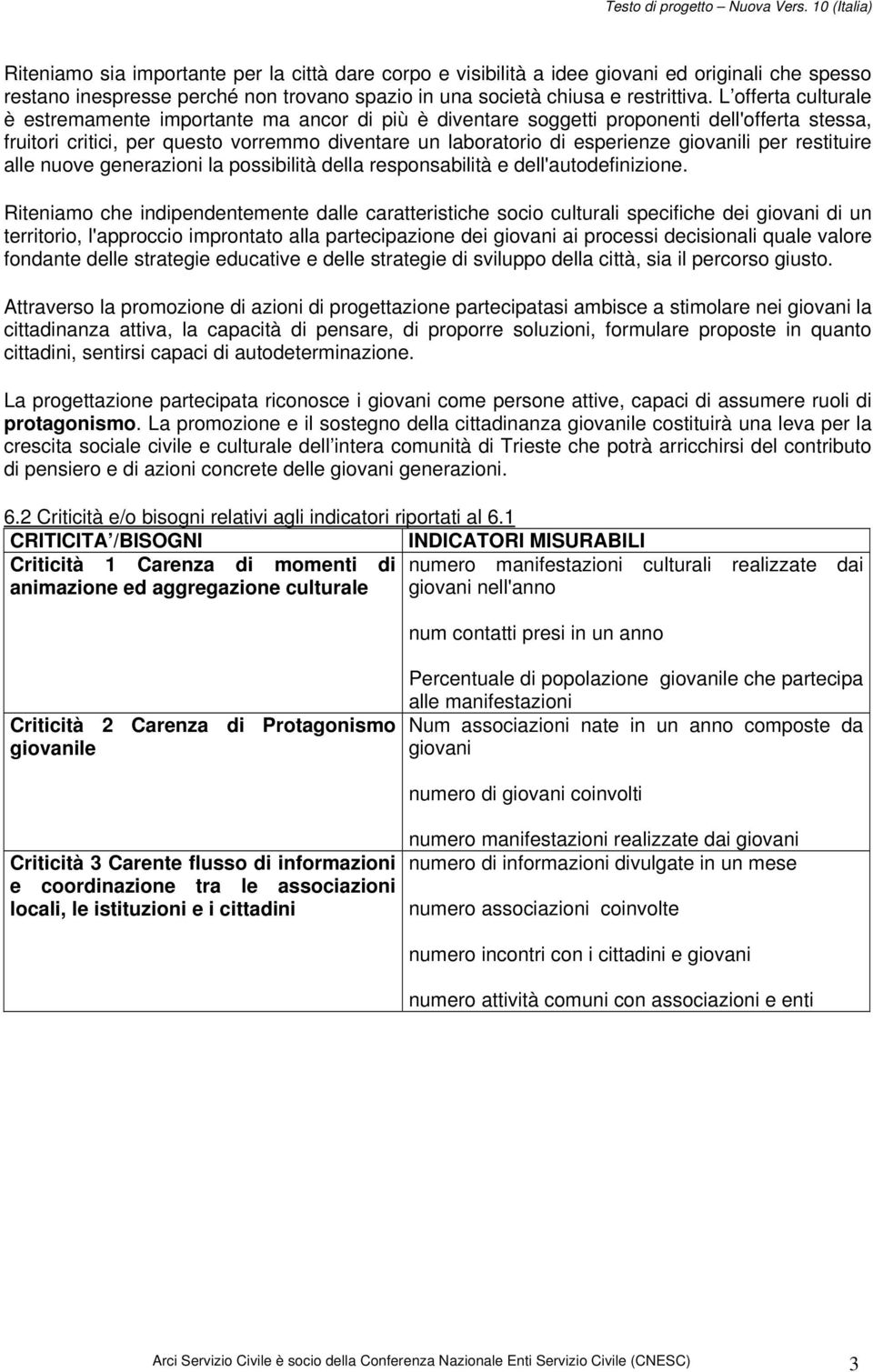 giovanili per restituire alle nuove generazioni la possibilità della responsabilità e dell'autodefinizione.