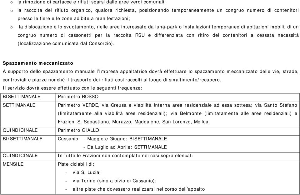 per la raccolta RSU e differenziata con ritiro dei contenitori a cessata necessità (localizzazione comunicata dal Consorzio).