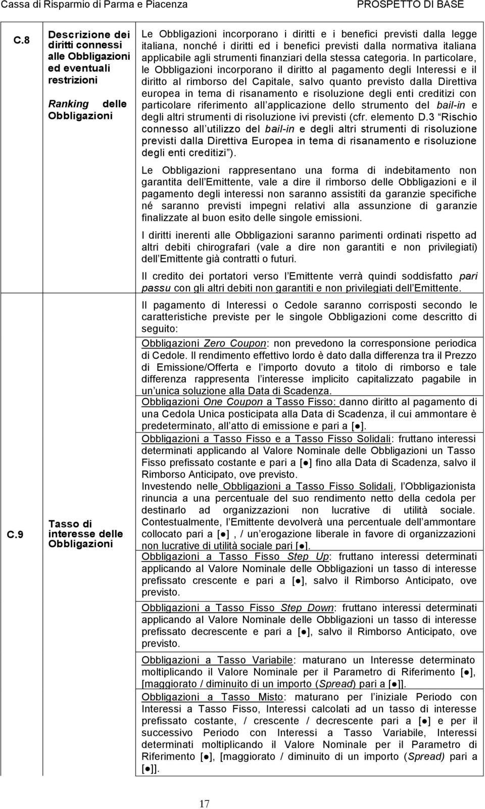 previsti dalla legge italiana, nonché i diritti ed i benefici previsti dalla normativa italiana applicabile agli strumenti finanziari della stessa categoria.