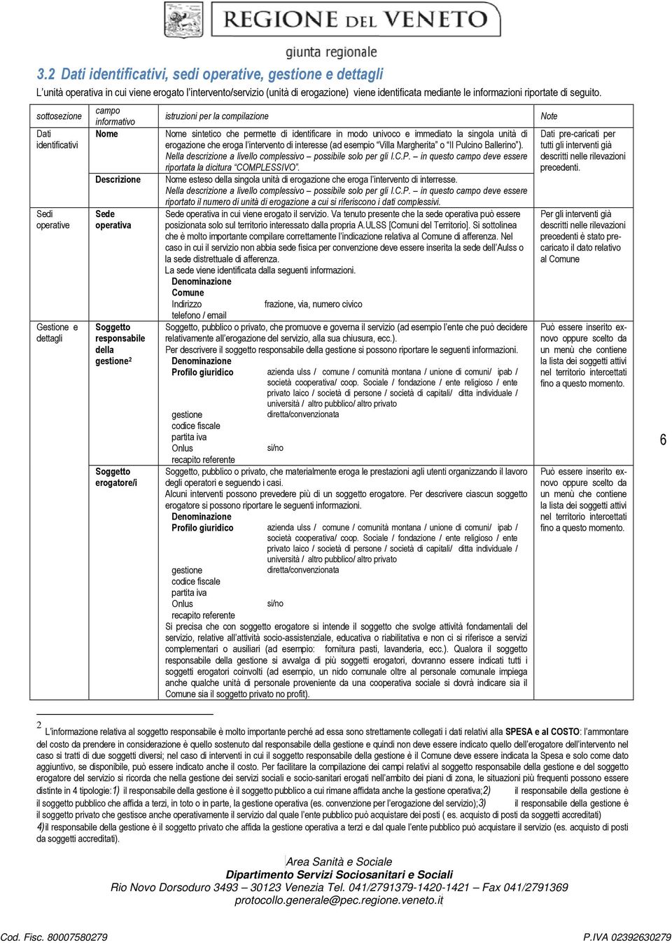 sottosezione Dati identificativi Sedi operative Gestione e dettagli campo informativo Nome Descrizione Sede operativa Soggetto responsabile della gestione 2 Soggetto erogatore/i istruzioni per la