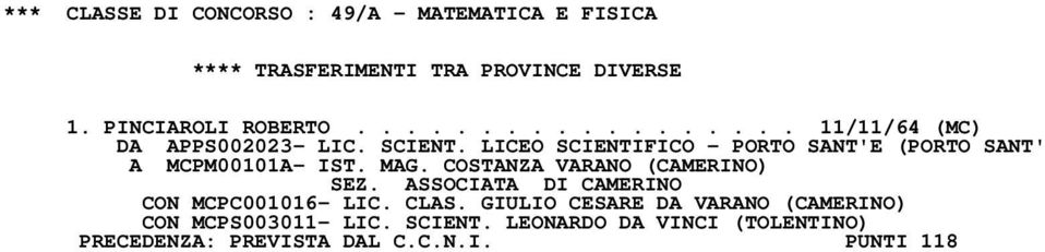 LICEO SCIENTIFICO - PORTO SANT'E (PORTO SANT' A MCPM00101A- IST. MAG. COSTANZA VARANO (CAMERINO) SEZ.