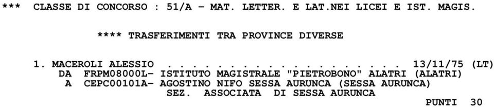 .................. 13/11/75 (LT) DA FRPM08000L- ISTITUTO MAGISTRALE