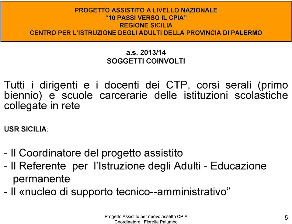 2013/14 SOGGETTI COINVOLTI Tutti i dirigenti e i docenti dei CTP, corsi serali (primo biennio) e scuole carcerarie