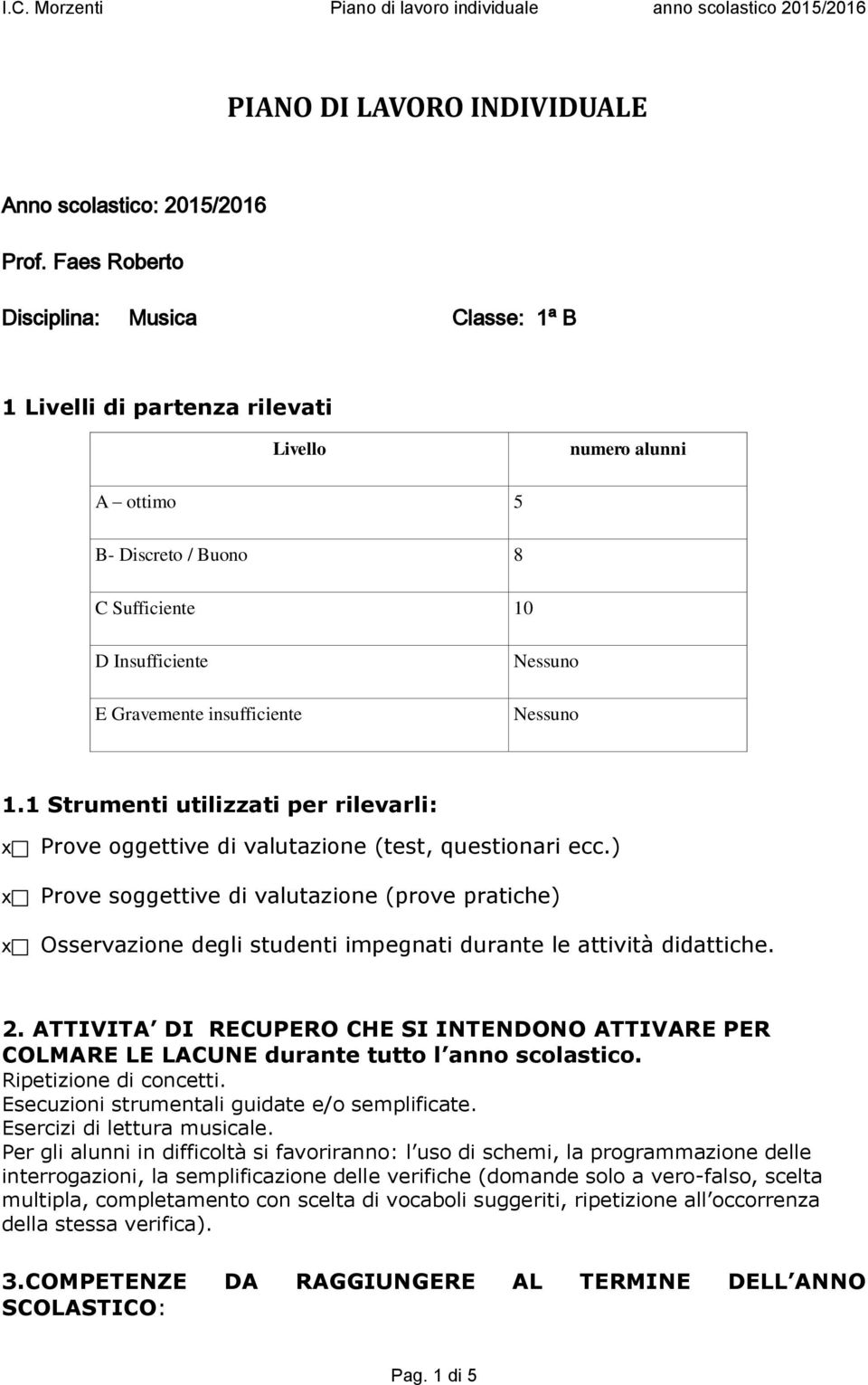 Nessuno 1.1 Strumenti utilizzati per rilevarli: x Prove oggettive di valutazione (test, questionari ecc.