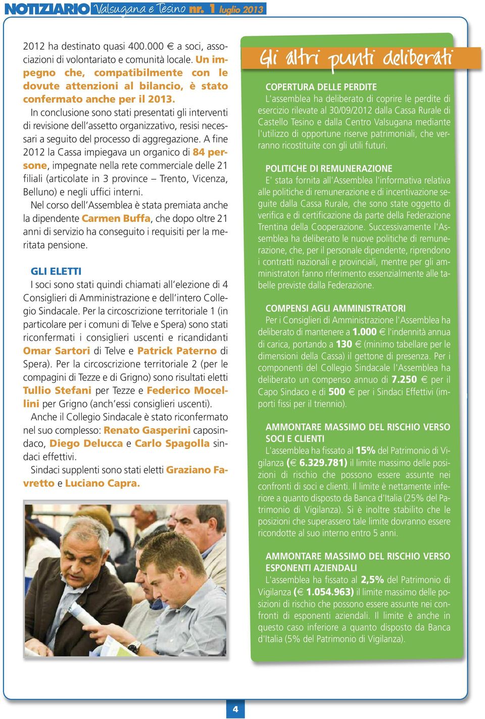 A fine 2012 la Cassa impiegava un organico di 84 persone, impegnate nella rete commerciale delle 21 filiali (articolate in 3 province Trento, Vicenza, Belluno) e negli uffici interni.