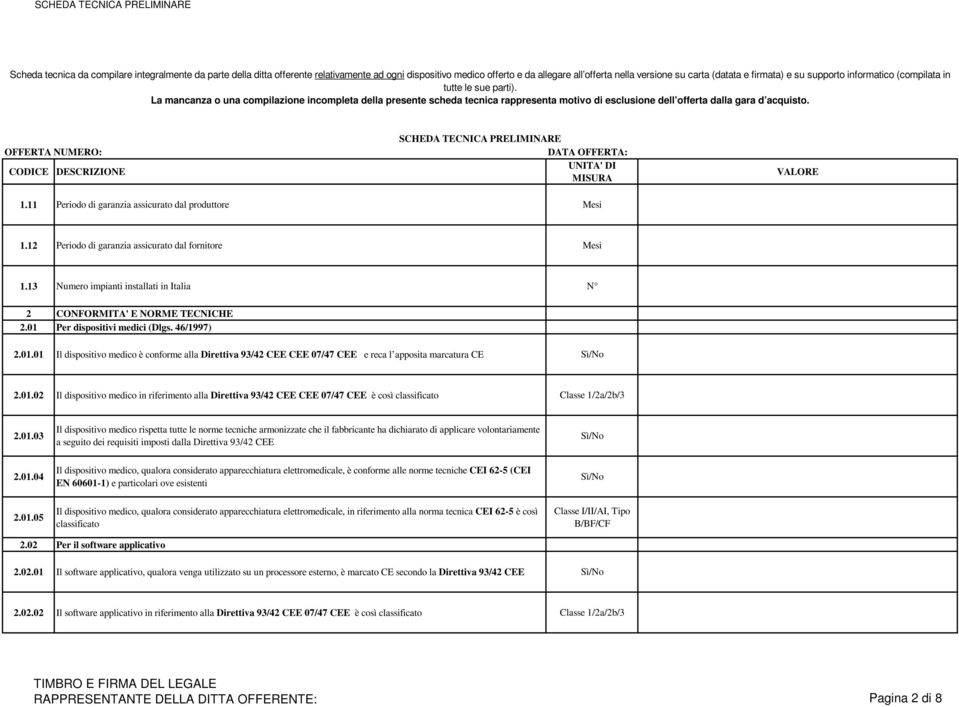 01.03 Il dispositivo medico rispetta tutte le norme tecniche armonizzate che il fabbricante ha dichiarato di applicare volontariamente a seguito dei requisiti imposti dalla Direttiva 93/42 CEE 2.01.04 Il dispositivo medico, qualora considerato apparecchiatura elettromedicale, è conforme alle norme tecniche CEI 62-5 (CEI EN 60601-1) e particolari ove esistenti 2.