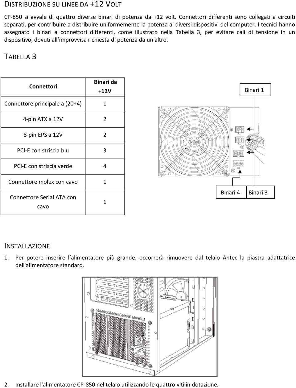 I tecnici hanno assegnato i binari a connettori differenti, come illustrato nella Tabella 3, per evitare cali di tensione in un dispositivo, dovuti all improvvisa richiesta di potenza da un altro.