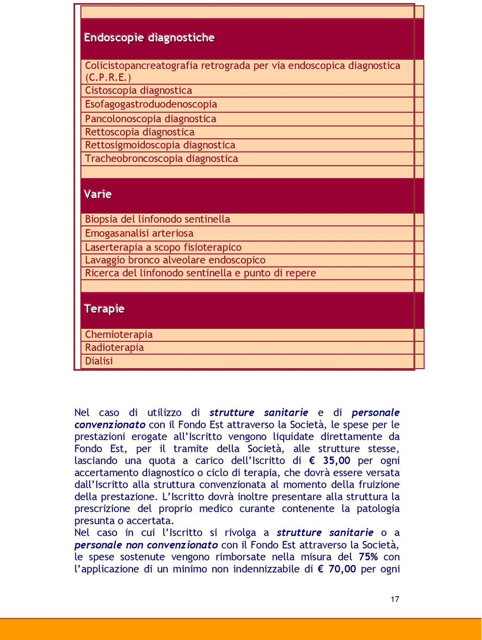 fisioterapico Lavaggio bronco alveolare endoscopico Ricerca del linfonodo sentinella e punto di repere TTeerraappi iee Chemioterapia Radioterapia Dialisi Nel caso di utilizzo di strutture sanitarie e