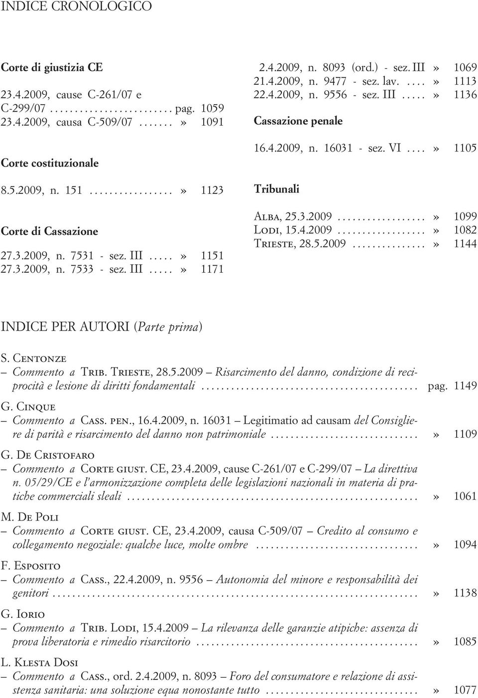 VI...» 1105 Tribunali Alba, 25.3.2009...» 1099 Lodi, 15.4.2009...» 1082 Trieste, 28.5.2009...» 1144 INDICE PER AUTORI (Parte prima) S. Centonze Commento a Trib. Trieste, 28.5.2009 Risarcimento del danno, condizione di reciprocità e lesione di diritti fondamentali.