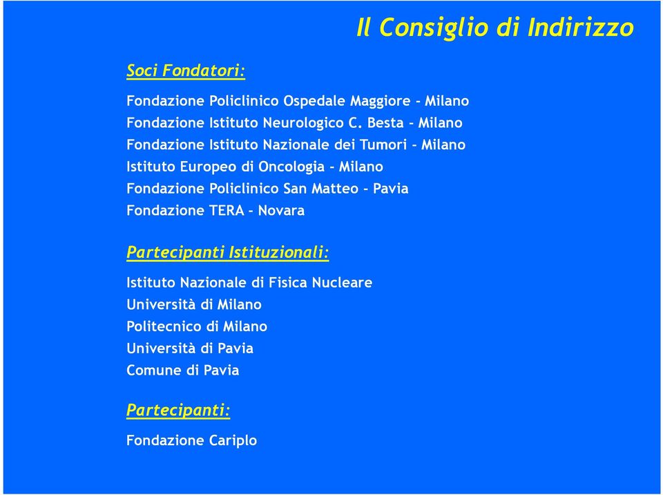 Besta - Milano Fondazione Istituto Nazionale dei Tumori - Milano Istituto Europeo di Oncologia - Milano Fondazione