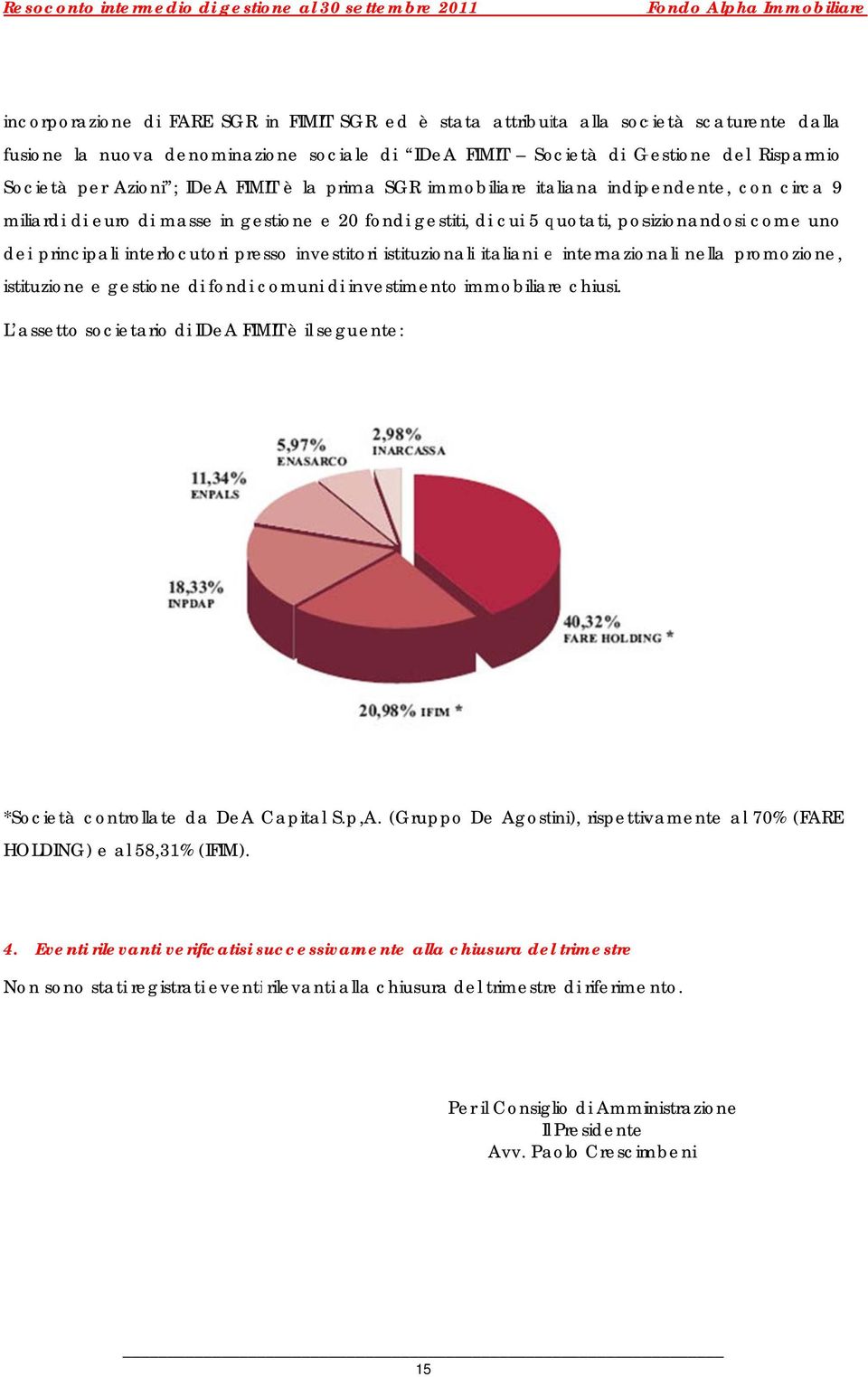 interlocutori presso investitori istituzionali italiani e internazionali nella promozione, istituzione e gestione di fondi comuni di investimento immobiliare chiusi.