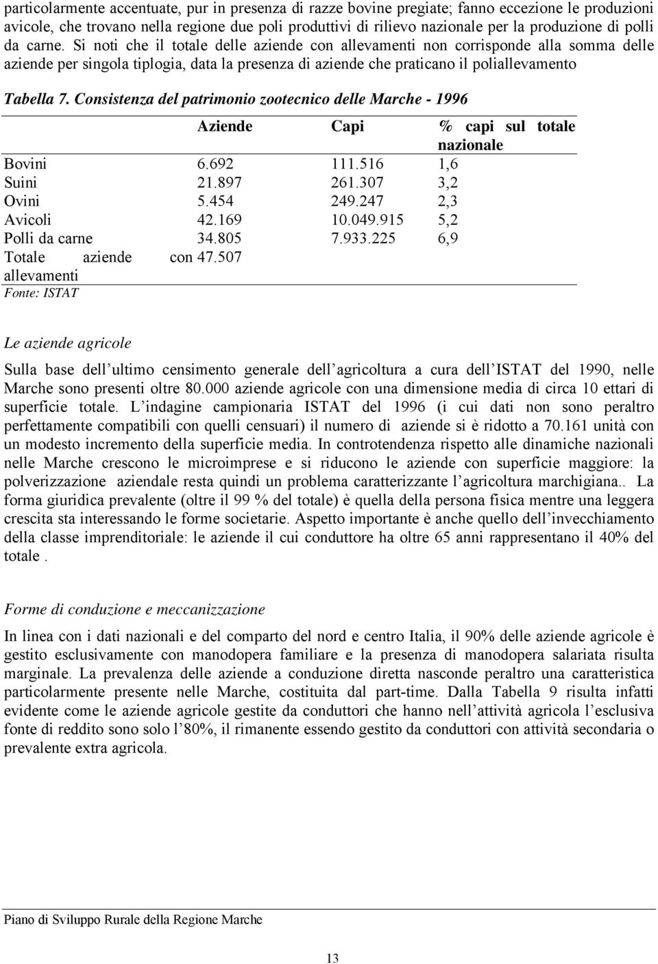 Si noti che il totale delle aziende con allevamenti non corrisponde alla somma delle aziende per singola tiplogia, data la presenza di aziende che praticano il poliallevamento Tabella 7.