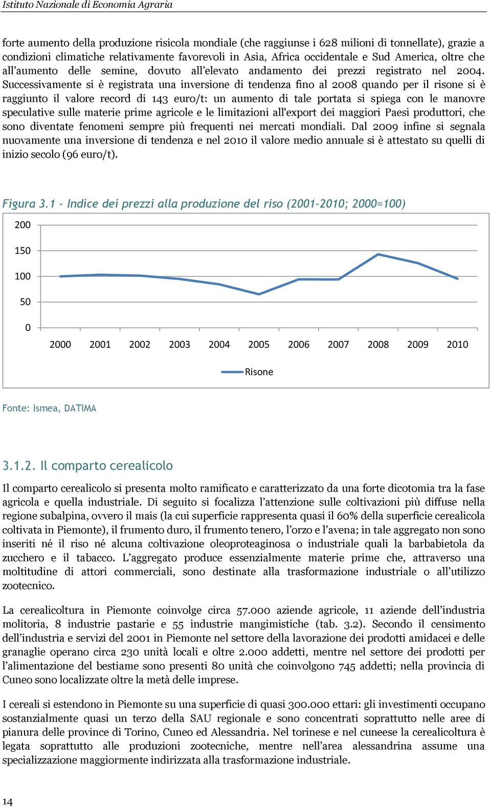 Successivamente si è registrata una inversione di tendenza fino al 2008 quando per il risone si è raggiunto il valore record di 143 euro/t: un aumento di tale portata si spiega con le manovre