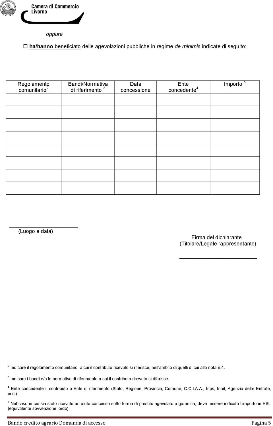 nota n.4. 3 Indicare i bandi e/o le normative di riferimento a cui il contributo ricevuto si riferisce. 4 Ente concedente il contributo o Ente di riferimento (Stato, Regione, Provincia, Comune, C.C.I.A.