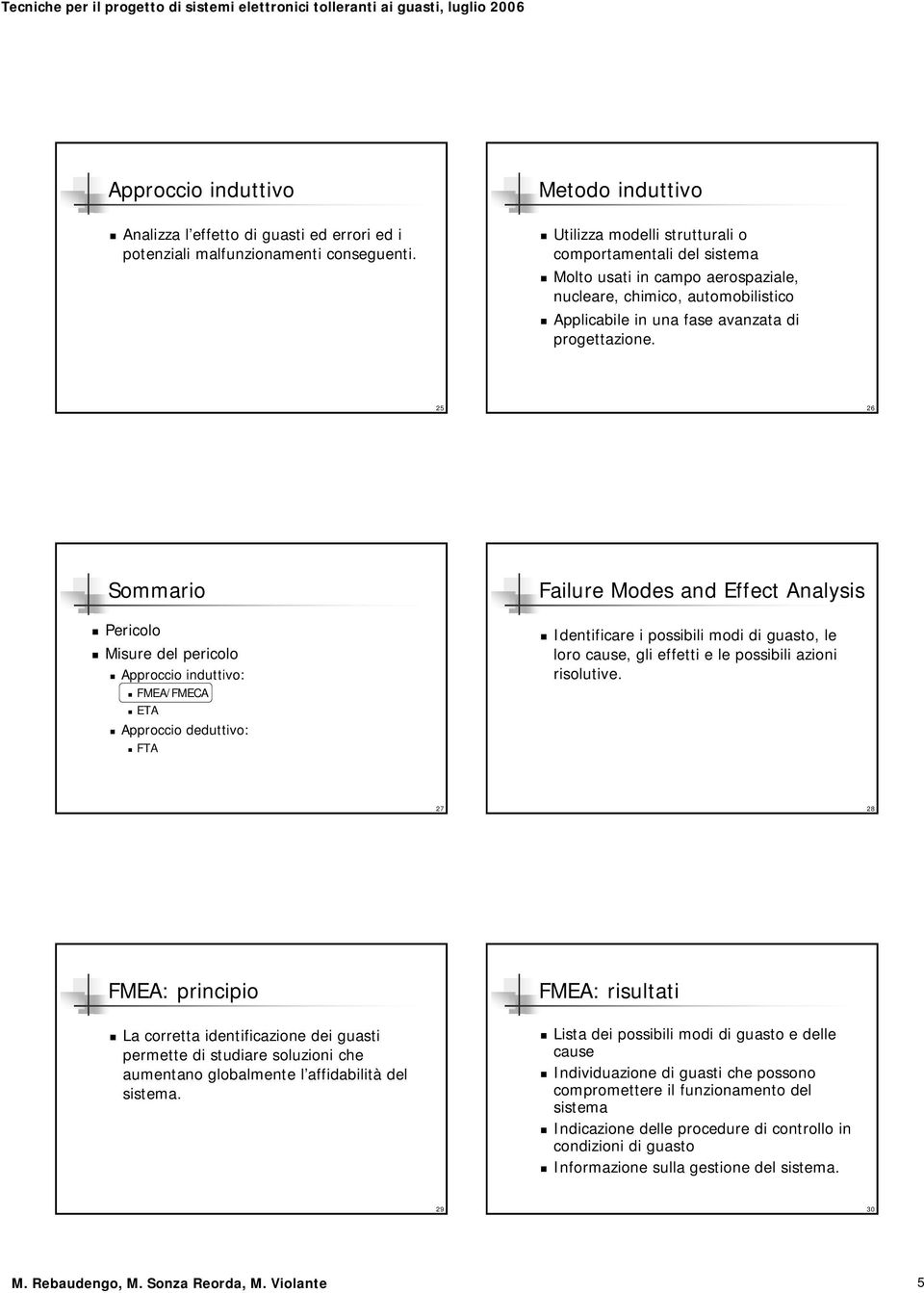 25 26 Sommario Pericolo Misure del pericolo Approccio induttivo: FMA/FMCA TA Approccio deduttivo: FTA Failure Modes and ffect Analysis Identificare i possibili modi di guasto, le loro cause, gli