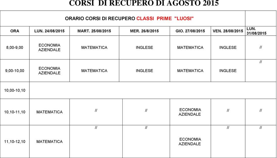 MART. 25/08/2015 MER. 26/8/2015 GIO.