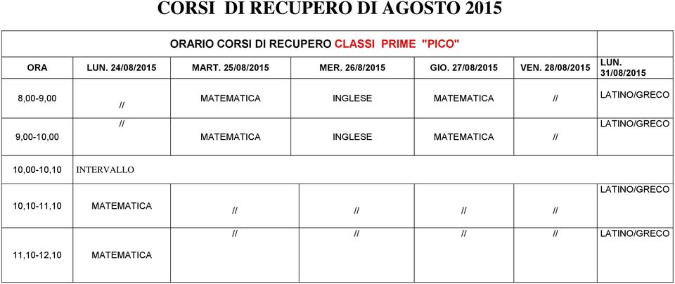 26/8/2015 GIO. 27/08/2015 VEN.