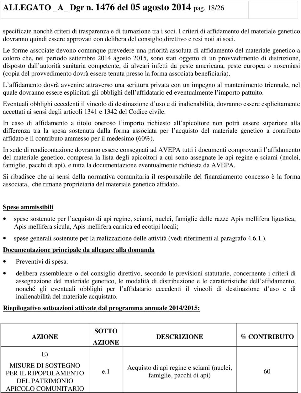 Le forme associate devono comunque prevedere una priorità assoluta di affidamento del materiale genetico a coloro che, nel periodo settembre 2014 agosto 2015, sono stati oggetto di un provvedimento