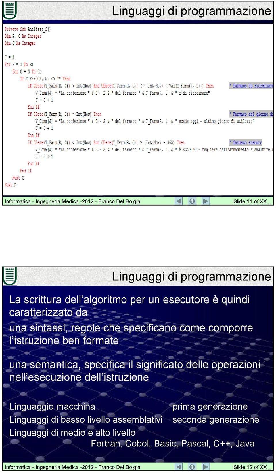 specifica il significato delle operazioni nell esecuzione dell istruzione Linguaggio macchina prima generazione Linguaggi di