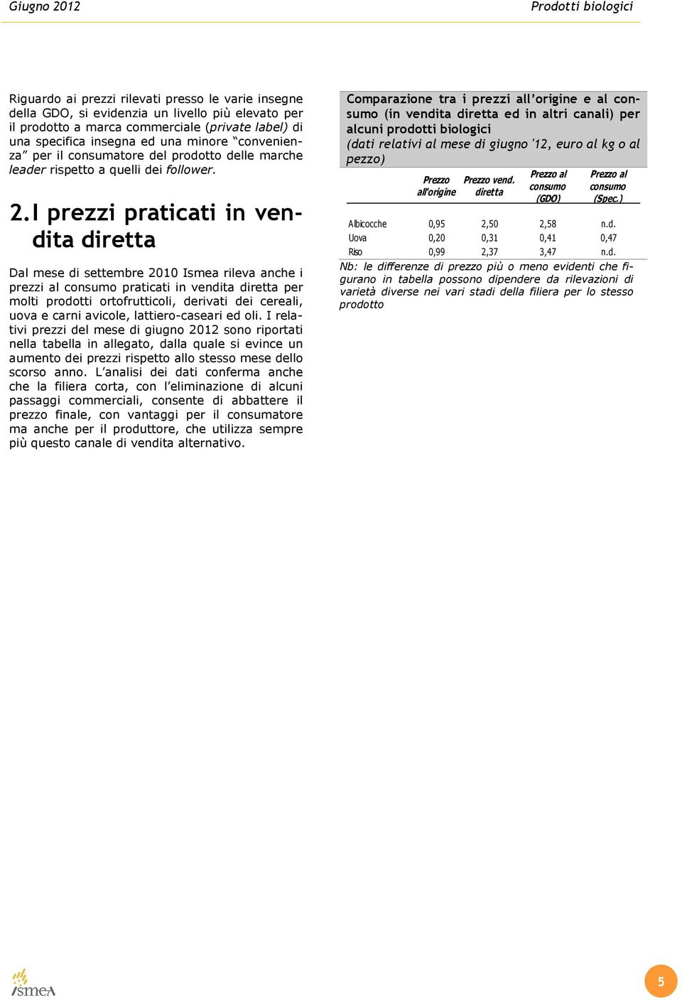 I prezzi praticati in vendita diretta Dal mese di settembre 2010 Ismea rileva anche i prezzi al consumo praticati in vendita diretta per molti prodotti ortofrutticoli, derivati dei cereali, uova e