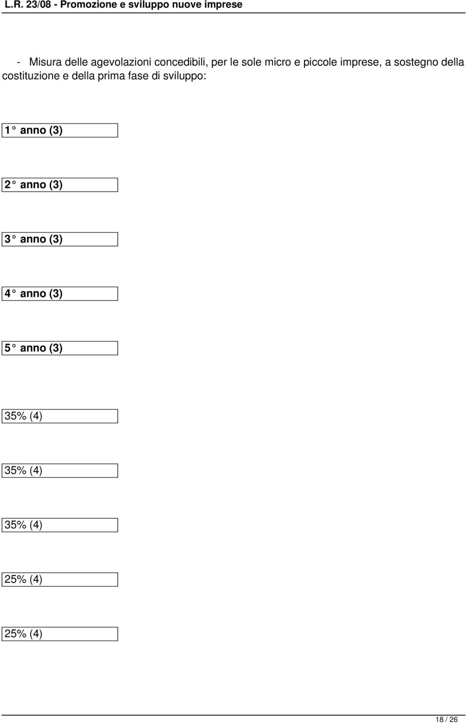 fase di sviluppo: 1 anno (3) 2 anno (3) 3 anno (3) 4 anno