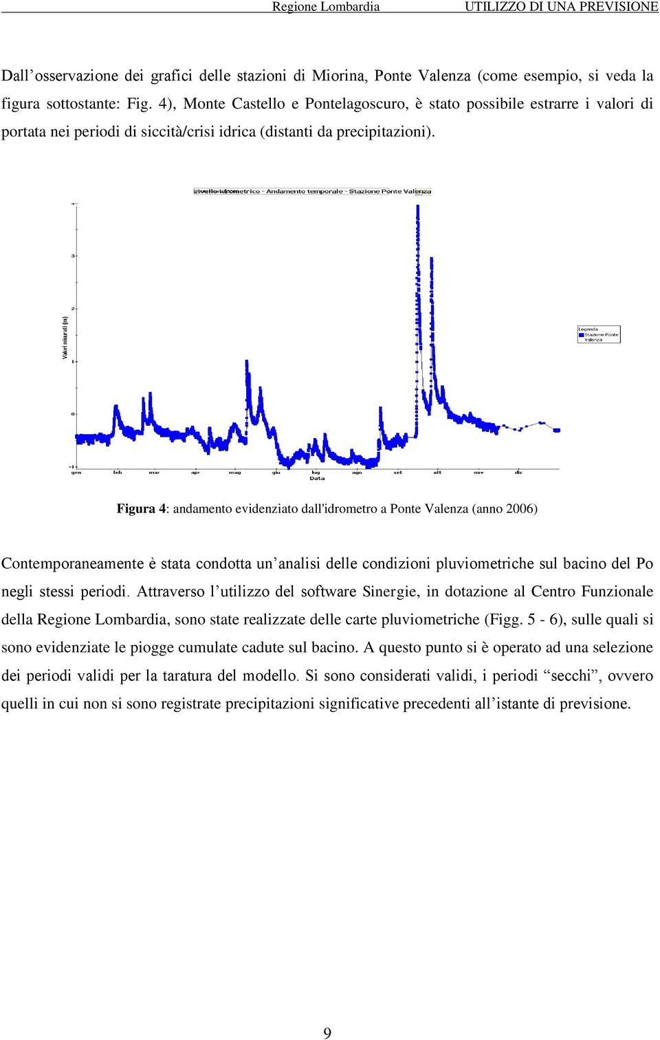 Fgura 4: andamento evdenzato dall'drometro a Ponte Valenza (anno 26) Contemporaneamente è stata condotta un anals delle condzon pluvometrche sul bacno del Po negl stess perod.