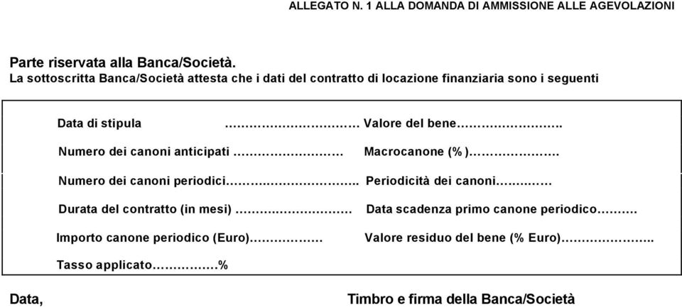 bene.. Numero dei canoni anticipati Macrocanone (% ). Numero dei canoni periodici... Periodicità dei canoni.