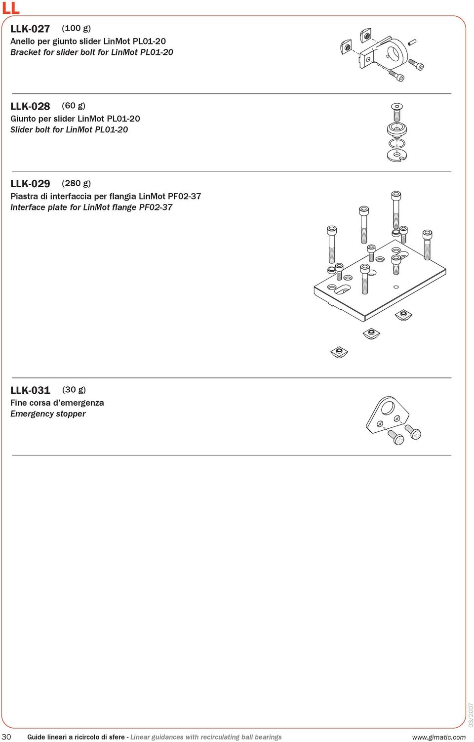 flangia LinMot PF02-37 Interface plate for LinMot flange PF02-37 LLK-031 (30 g) Fine corsa d emergenza