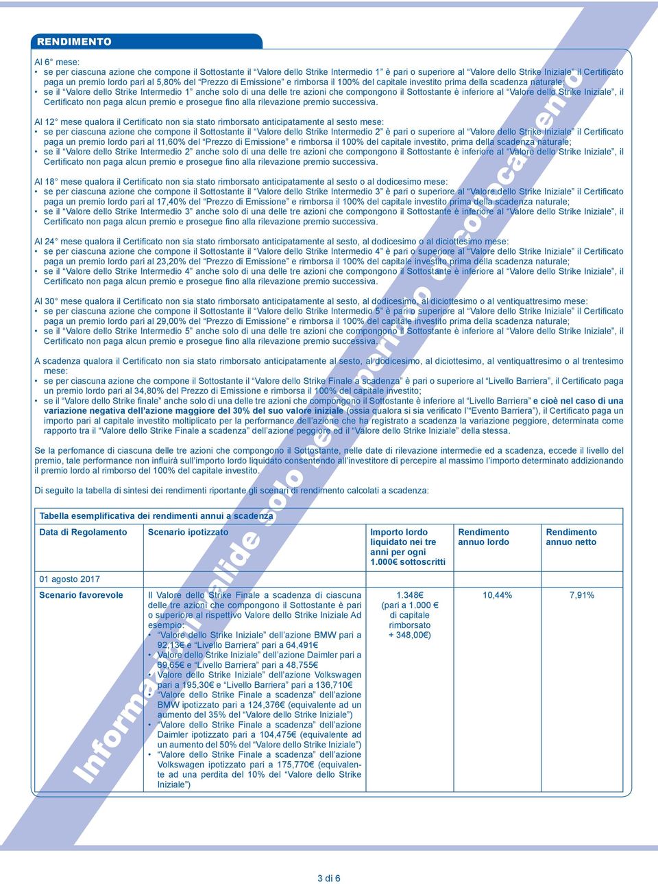 Sottostante è inferiore al Valore dello Strike Iniziale, il Al 12 mese qualora il Certificato non sia stato rimborsato anticipatamente al sesto mese: se per ciascuna azione che compone il Sottostante