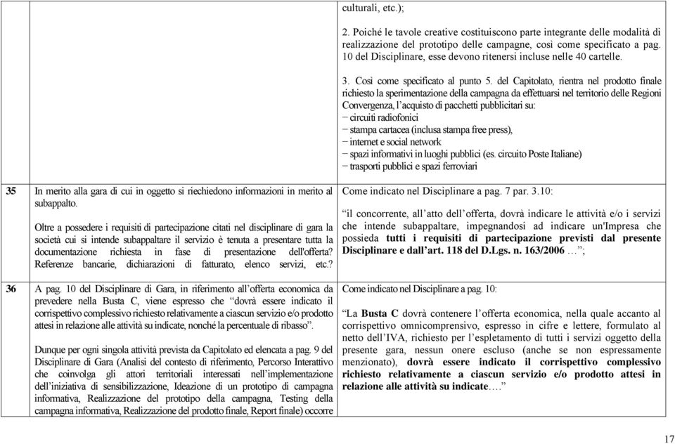 del Capitolato, rientra nel prodotto finale richiesto la sperimentazione della campagna da effettuarsi nel territorio delle Regioni Convergenza, l acquisto di pacchetti pubblicitari su: circuiti