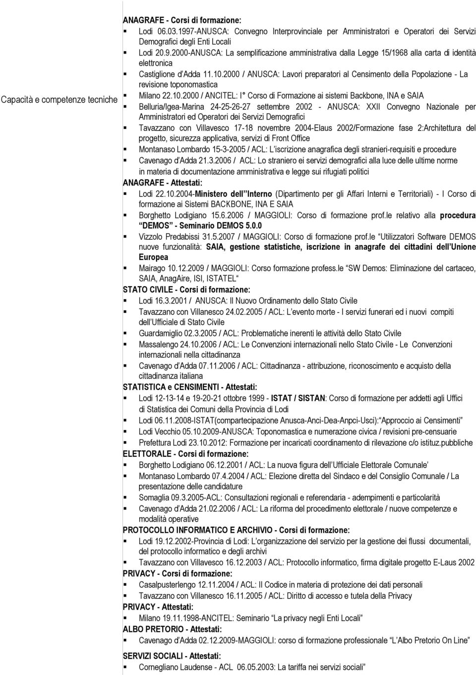 Backbone, INA e SAIA Belluria/Igea-Marina 24-25-26-27 settembre 2002 - ANUSCA: XXII Convegno Nazionale per Amministratori ed Operatori dei Servizi Demografici Tavazzano con Villavesco 17-18 novembre