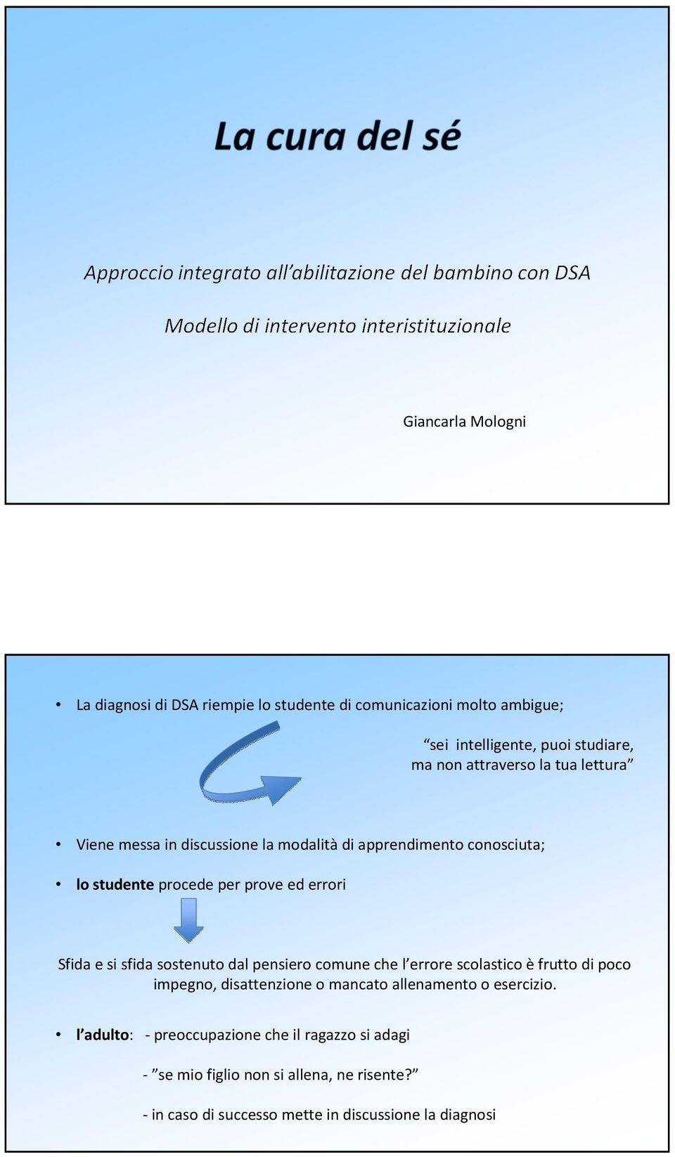 Sfida e si sfida sostenuto dal pensiero comune che l errore scolastico èfrutto di poco impegno, disattenzione o mancato allenamento o