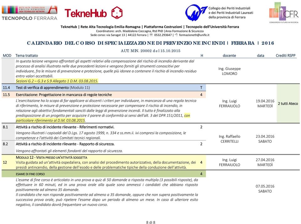 2 G.3 e S.9 Allegato 1 D.M. 03.08.2015. 11.4 Test di verifica di apprendimento (Modulo 11) T 11.