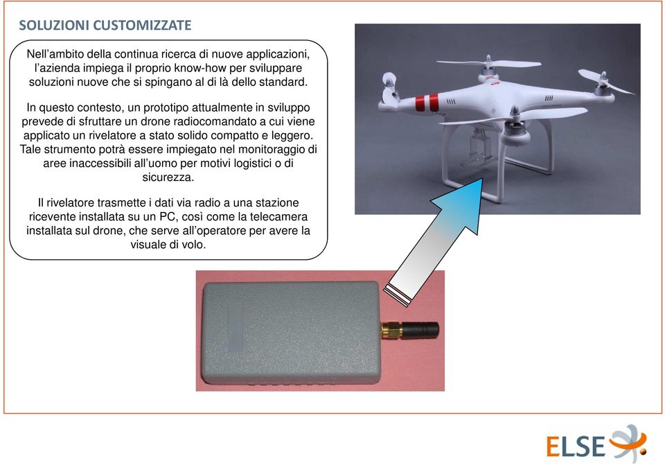 In questo contesto, un prototipo attualmente in sviluppo prevede di sfruttare un drone radiocomandato a cui viene applicato un rivelatore a stato solido compatto e