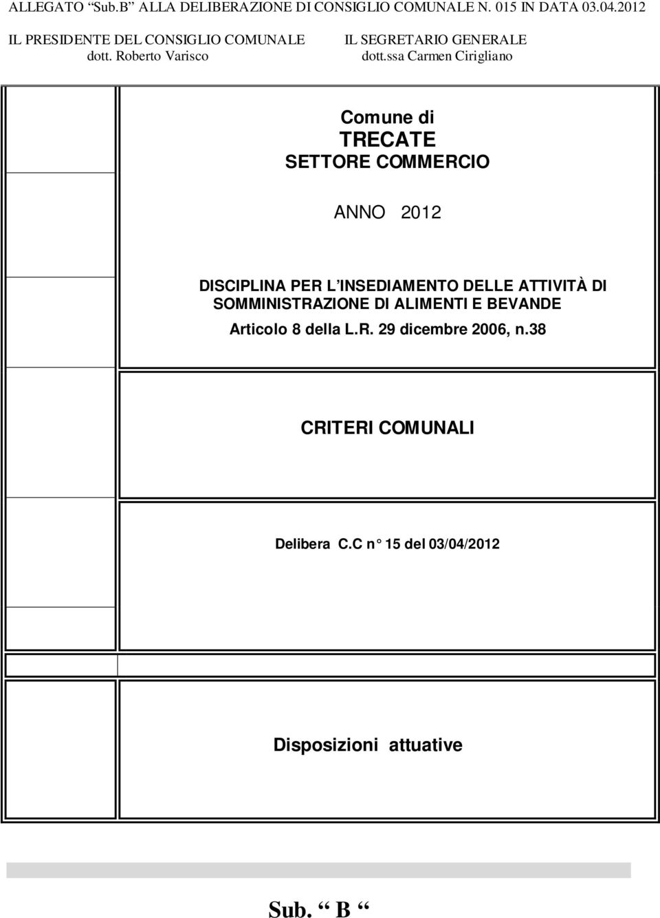 ssa Carmen Cirigliano Comune di TRECATE SETTORE COMMERCIO ANNO 2012 DISCIPLINA PER L INSEDIAMENTO DELLE