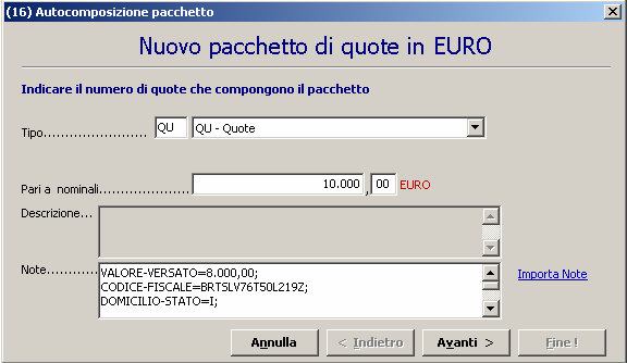 1 Pacchetto quote Quota: nominali 10.000,00 Titolo 1: 01 proprietà Socio: Bertotti Silvia Selezionare la cartella Elenco Soci.