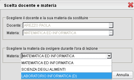 Se il docente effettua una sostituzione in una classe appartenente ad una scuola in cui non insegna, potrà apporre la propria firma scegliendo una materia tra quelle insegnate nella classe in cui